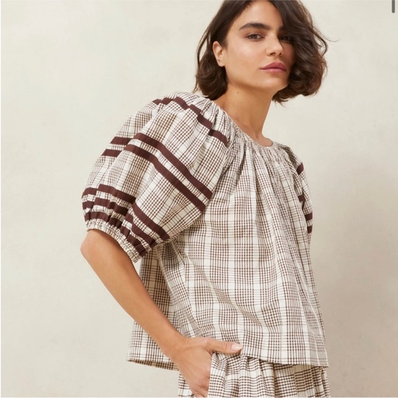 Loeffler Randall Linen Cotton Chocolate Brown Plaid Skit Set - Size L - Picture 2 of 15